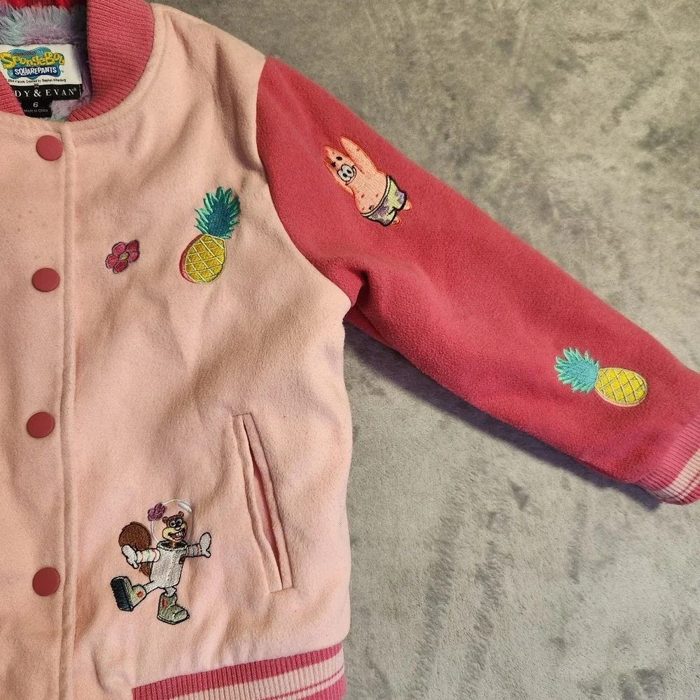 Girls Andy & Evan SpongeBob SquarePants Varsity Jacket 6 Pink Faux Fur Lined
